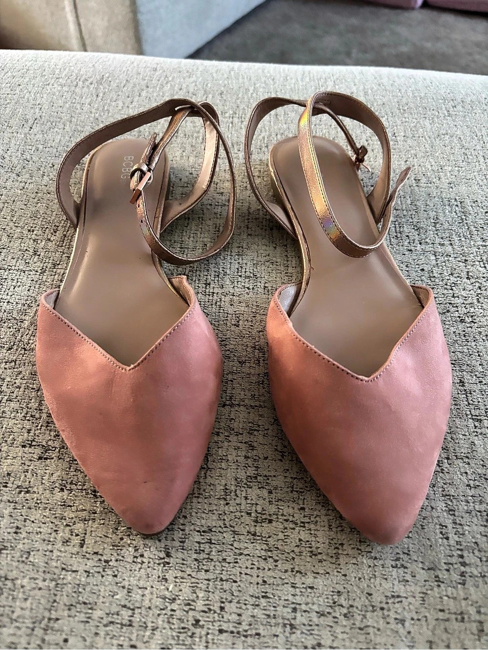 BCBGeneration Pink Pointed-Toe Ankle Strap Flats